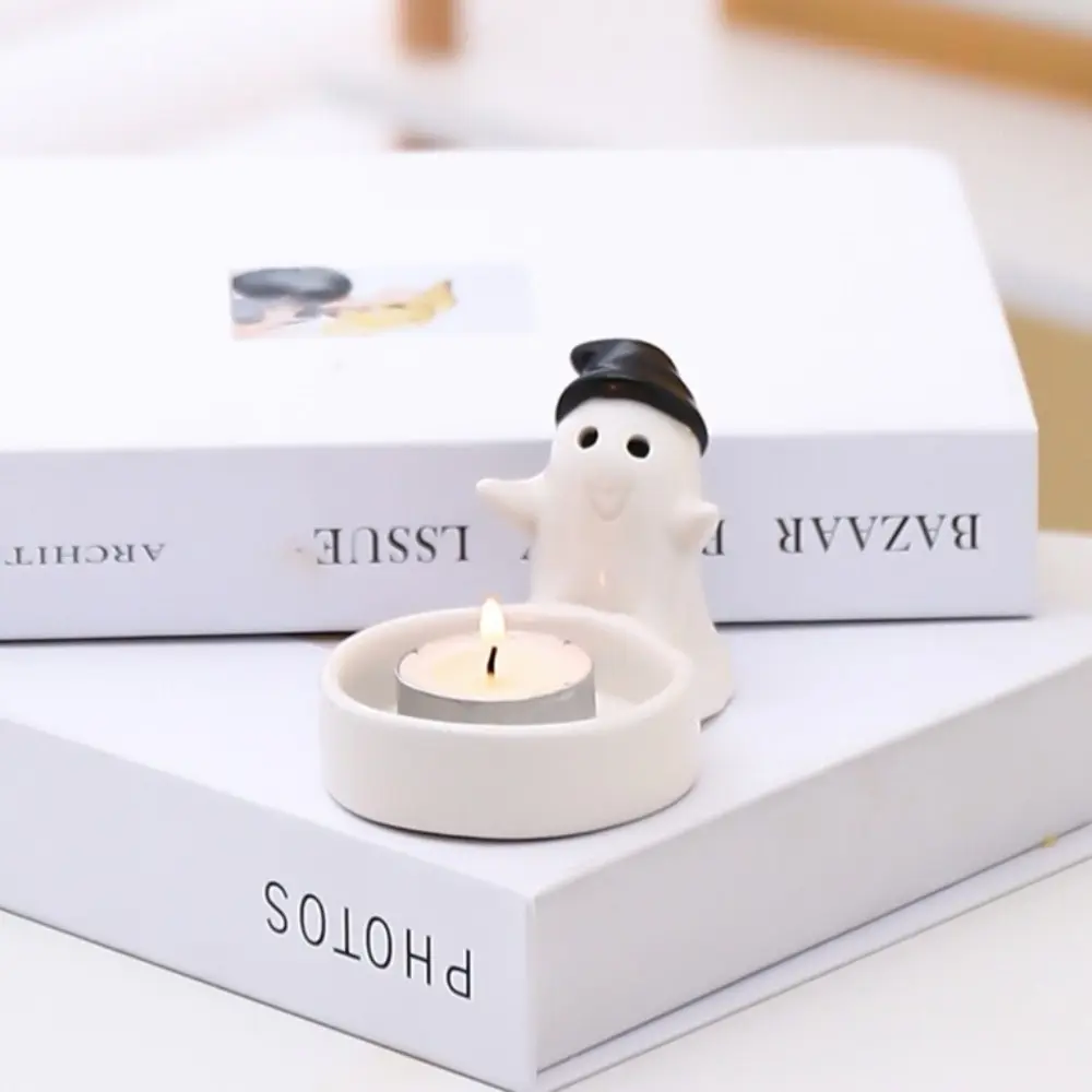 Elegant Ceramic Ghost Candlestick Cartoon Ghost Cute Candle Holder Non-slip Halloween Candlestick Halloween Decoration