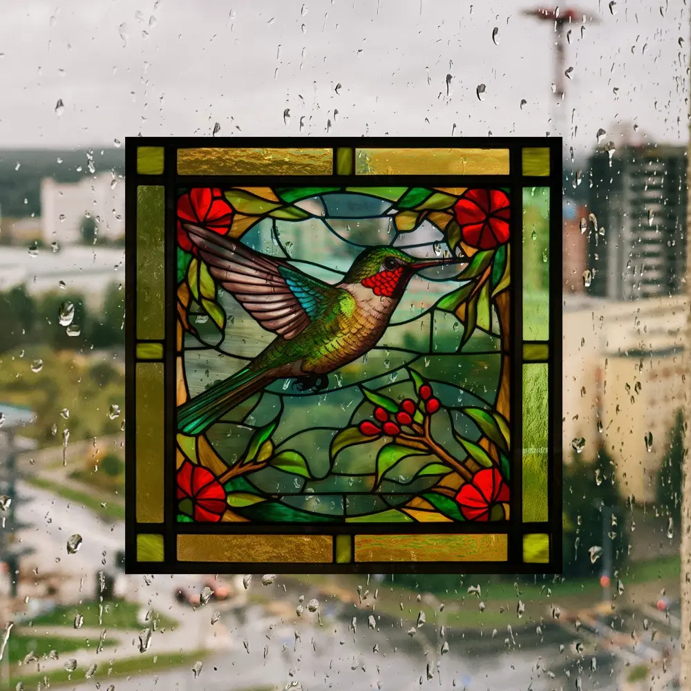 Non-Adhesive Hummingbird Window Decals Reusable Anti-collision Electrostatic Sticker PVC Double-Sided Design Warning Sticker