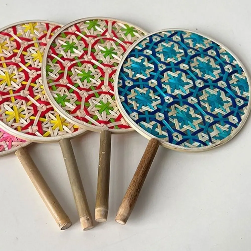 Durable Handmade Bamboo Braided Fan Ancient Chinese Weaving Fan Anti-Mosquito Colorful Hand Cranked Fan Gift