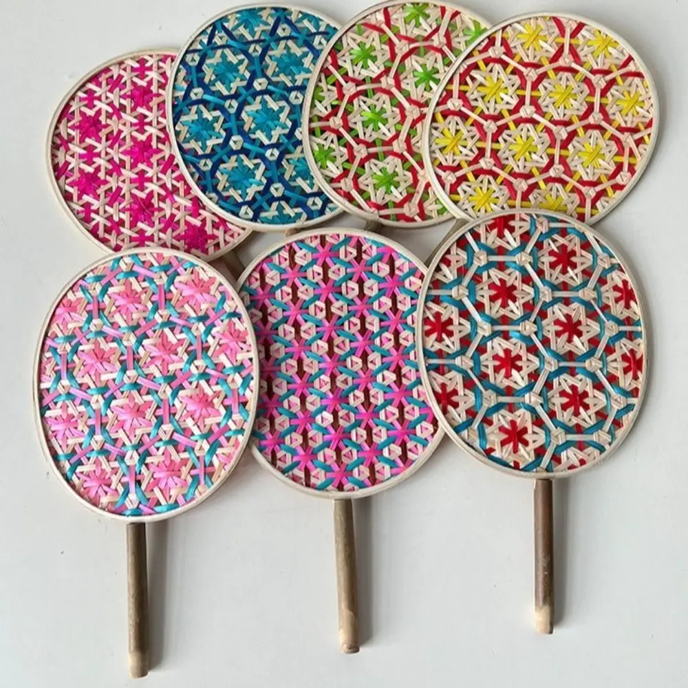 Durable Handmade Bamboo Braided Fan Ancient Chinese Weaving Fan Anti-Mosquito Colorful Hand Cranked Fan Gift