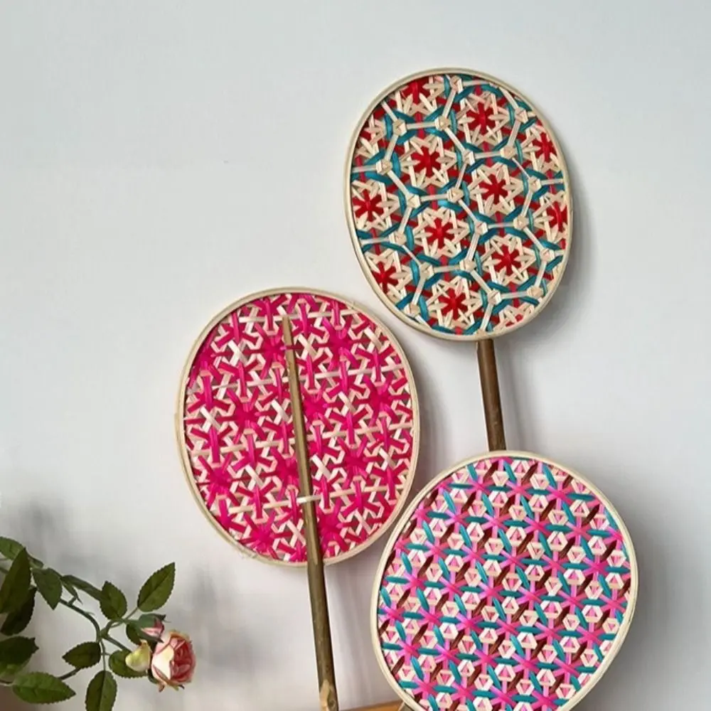 Durable Handmade Bamboo Braided Fan Ancient Chinese Weaving Fan Anti-Mosquito Colorful Hand Cranked Fan Gift