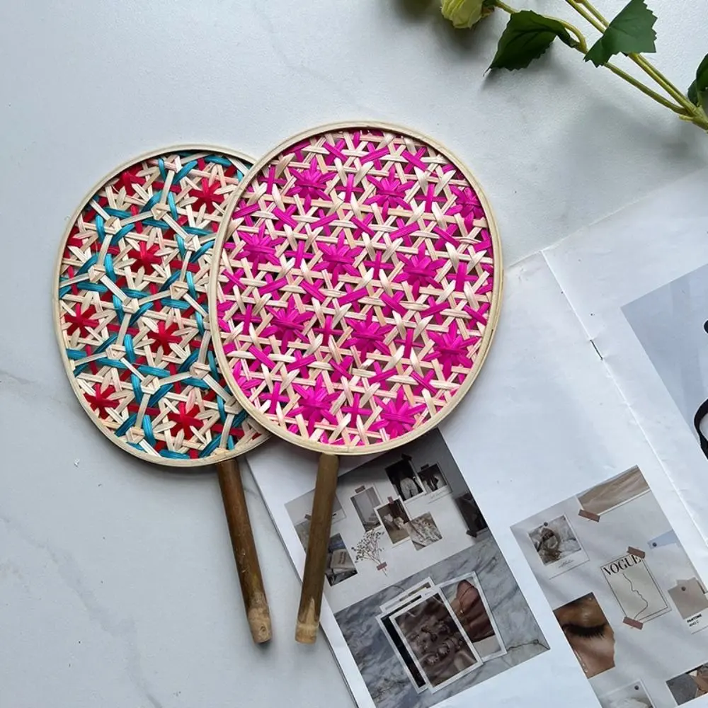 Durable Handmade Bamboo Braided Fan Ancient Chinese Weaving Fan Anti-Mosquito Colorful Hand Cranked Fan Gift