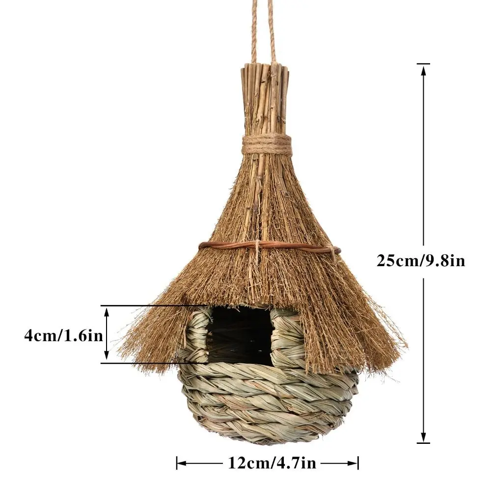 Bird Breeding House Hand-Woven Natural Grass Bird Nest Hangable House Shape Hanging Hummingbird House Grass Bird House Lawn