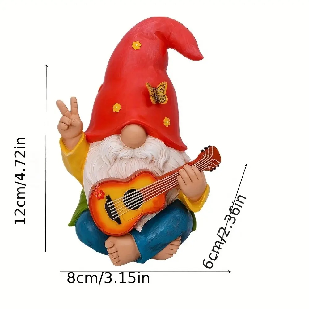 Colorful Guitar Dwarf Statue Cute Resin Crafts Guitar Playing Gnome Statue Weatherproof Festival Hippie Gnome Figurine