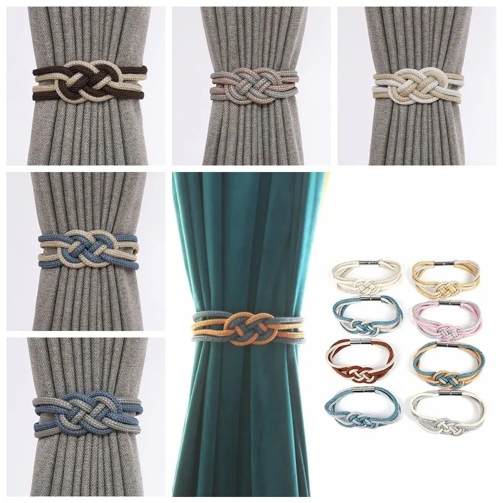 Two-color Braided Curtain Tieback Chinese Knot No Installation Curtain Magnet Buckle Polyester Yarn Magnetic Buckle