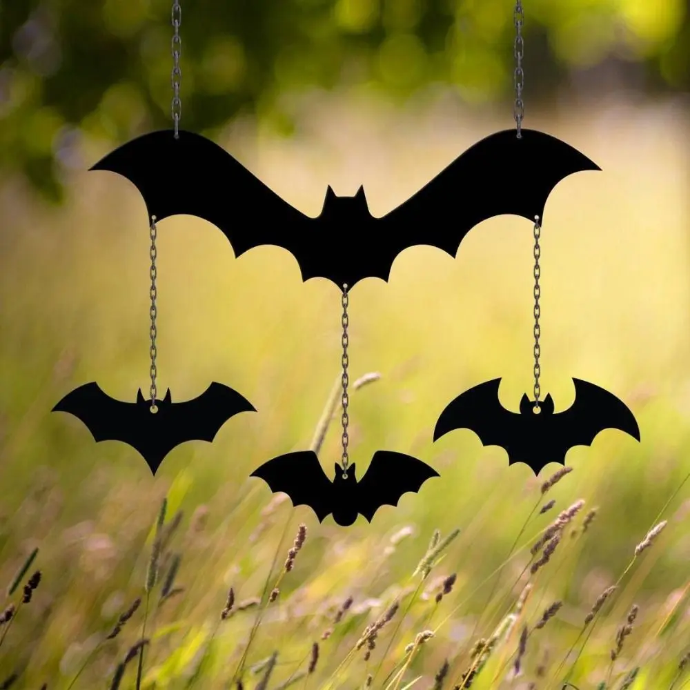 Funny Metal Crafts Halloween Bat Pendant Bat Design Black ​Bat Wind Chime Cartoon Bat Hanging Ornaments Holiday