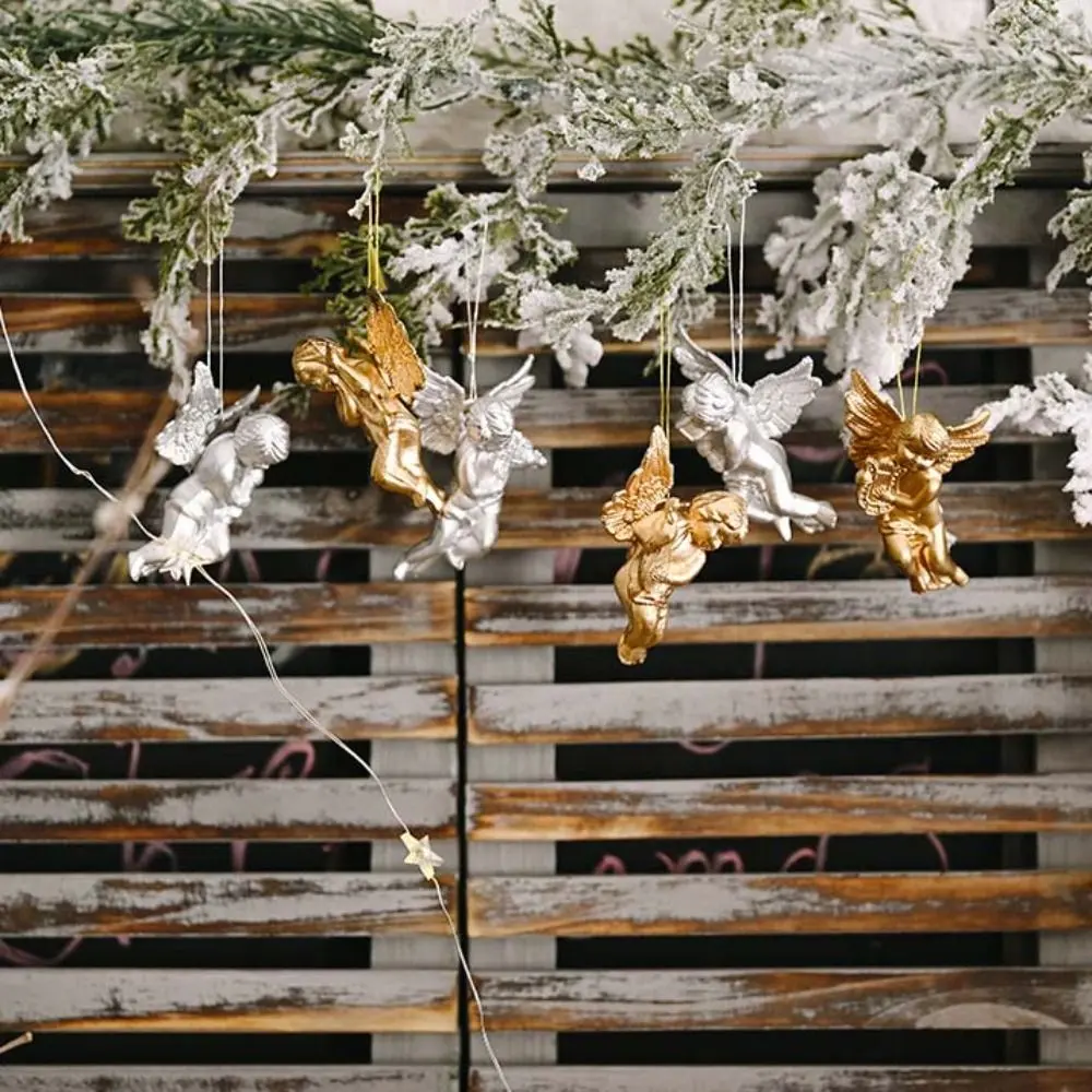6pcs Gold/Silver Christmas Angel Pendant with Hanging Rope Electroplated Christmas Tree Hanging Ornaments Lightweight