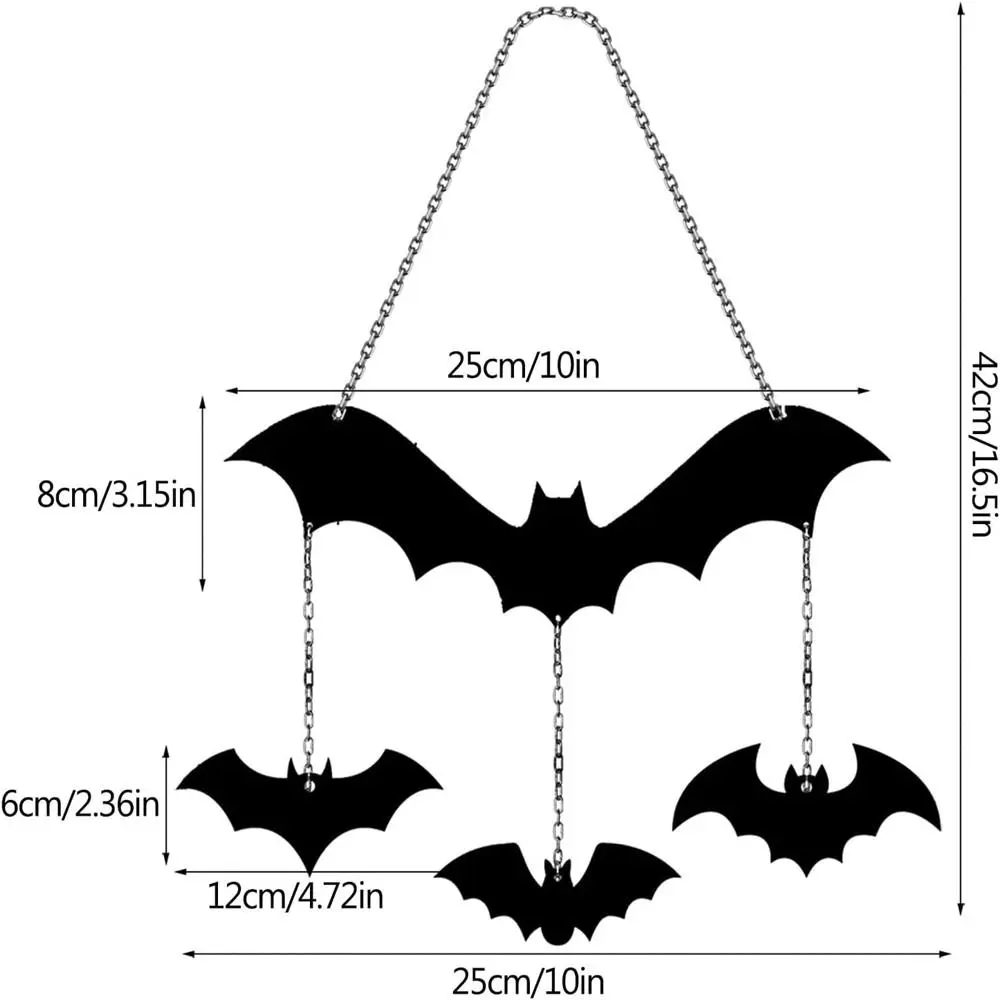 Funny Metal Crafts Halloween Bat Pendant Bat Design Black ​Bat Wind Chime Cartoon Bat Hanging Ornaments Holiday