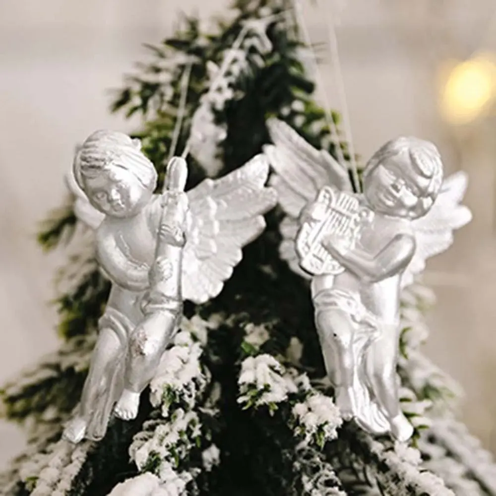 6pcs Gold/Silver Christmas Angel Pendant with Hanging Rope Electroplated Christmas Tree Hanging Ornaments Lightweight