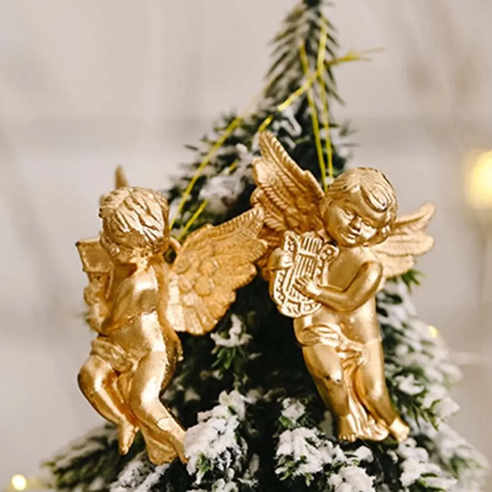 6pcs Gold/Silver Christmas Angel Pendant with Hanging Rope Electroplated Christmas Tree Hanging Ornaments Lightweight