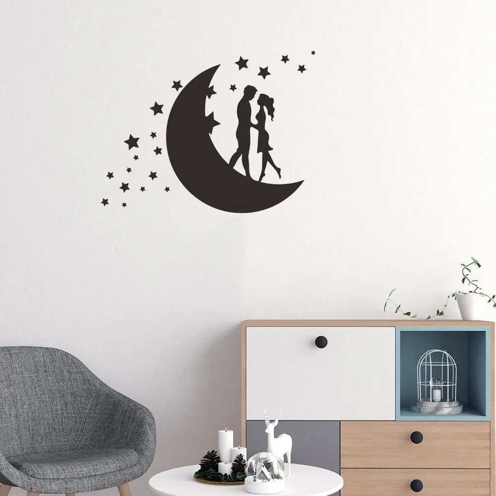 Self-adhesive Love Moon Couple Acrylic Mirror Stickers Removable Modern Art Mural Decor Decorative Moon 3D Mirror Stickers DIY