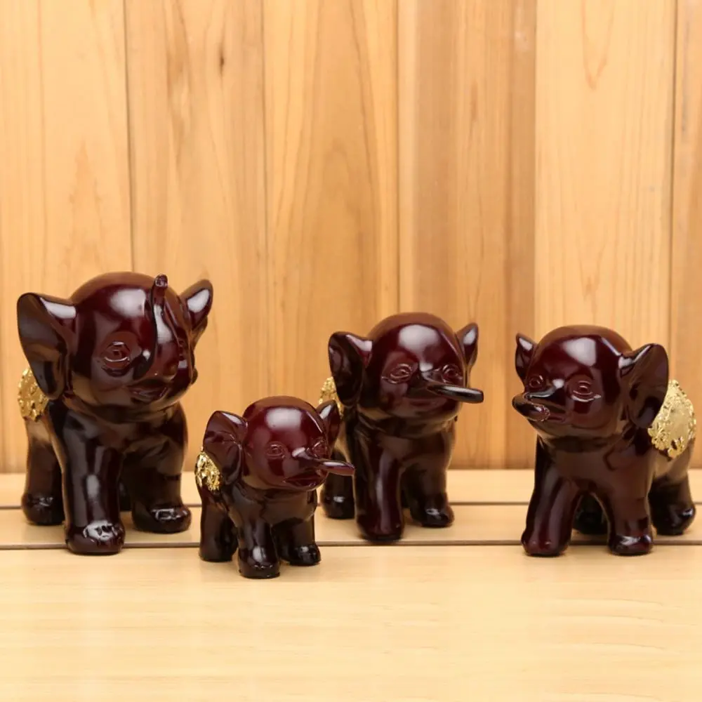 3pcs/set Cute Lucky Elephant Figurine Resin Lifelike Elephant Statue Crafts Handicraft Animal Sculpture Feng Shui Decor