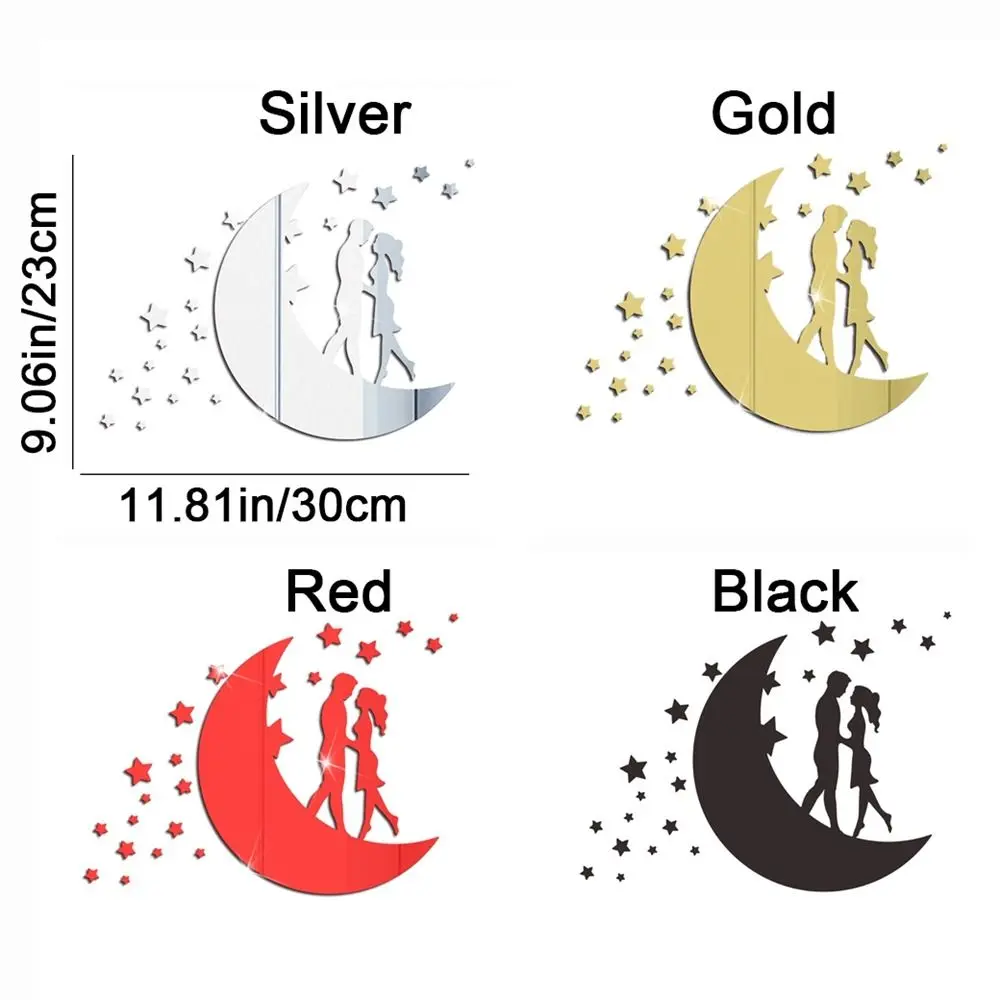 Self-adhesive Love Moon Couple Acrylic Mirror Stickers Removable Modern Art Mural Decor Decorative Moon 3D Mirror Stickers DIY