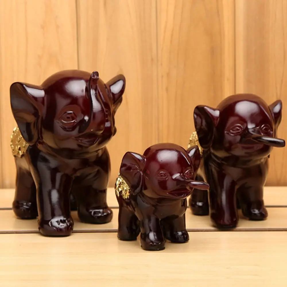 3pcs/set Cute Lucky Elephant Figurine Resin Lifelike Elephant Statue Crafts Handicraft Animal Sculpture Feng Shui Decor