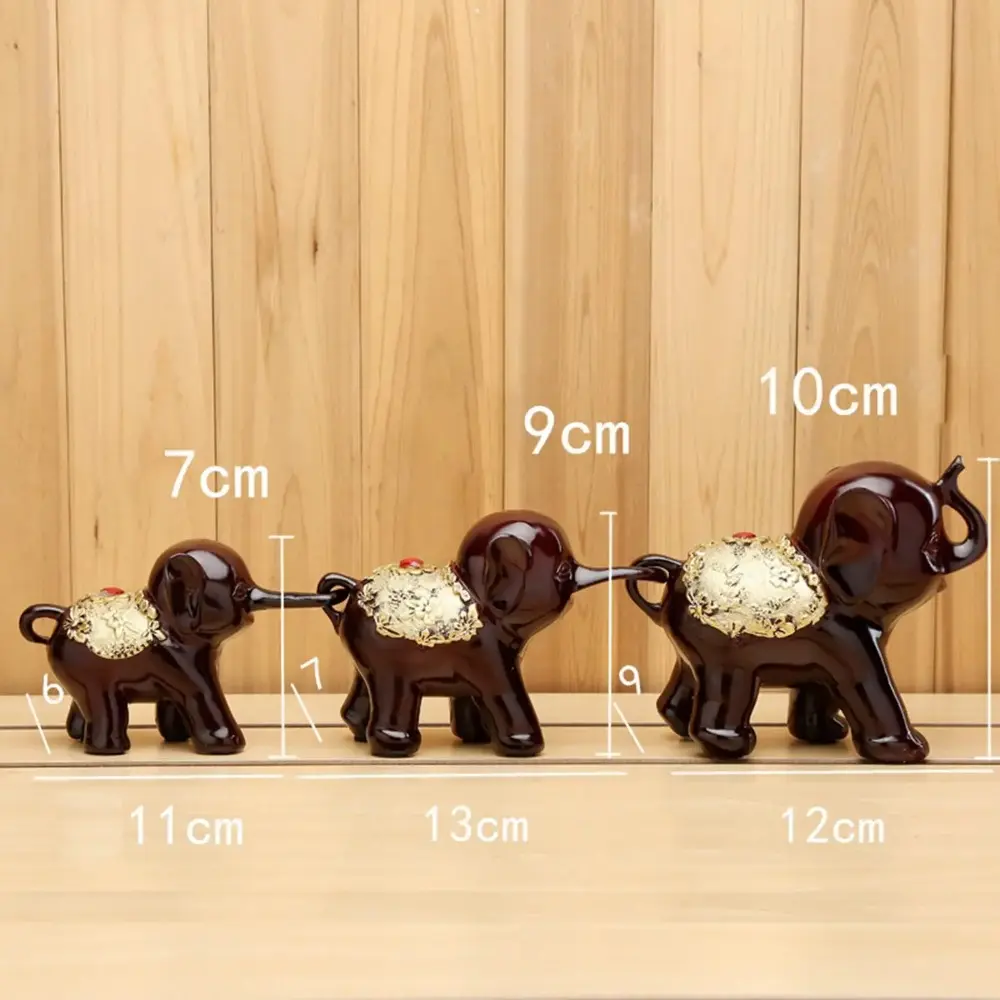 3pcs/set Cute Lucky Elephant Figurine Resin Lifelike Elephant Statue Crafts Handicraft Animal Sculpture Feng Shui Decor