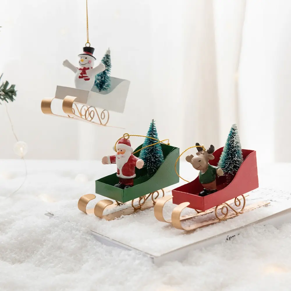 Nordic Xmas Tree Sled Pendant Iron Art Rustic Sleigh Hanging Ornamen Mini Christmas Figurine Decorations New Year