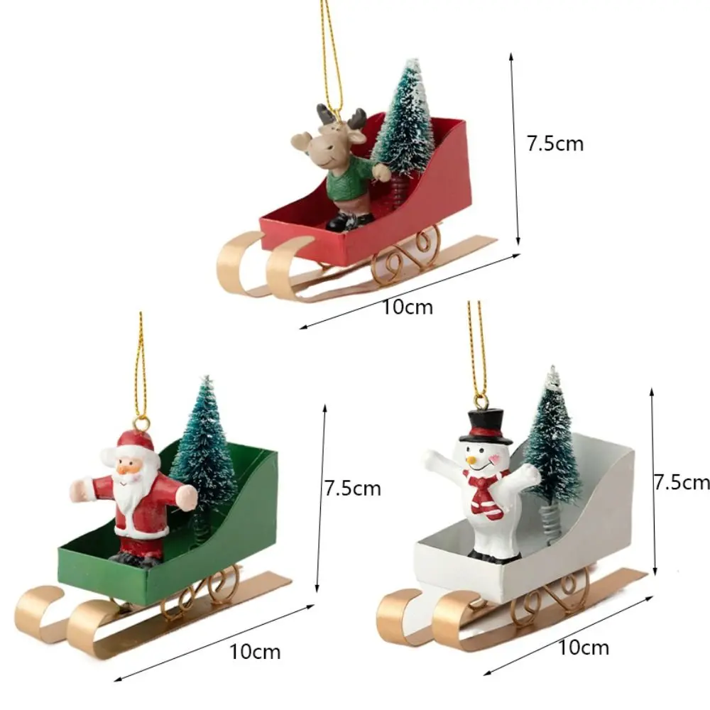 Nordic Xmas Tree Sled Pendant Iron Art Rustic Sleigh Hanging Ornamen Mini Christmas Figurine Decorations New Year