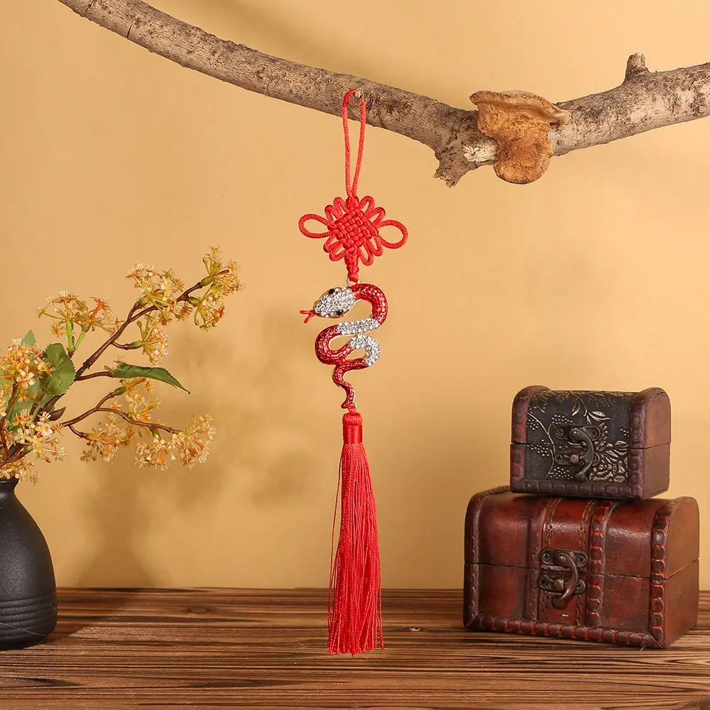 Hanging Chinese Knot Pendant Polyester Hand Woven Spring Festive Decor Pendant with Tassel Exquisite Car Pendant Living Room