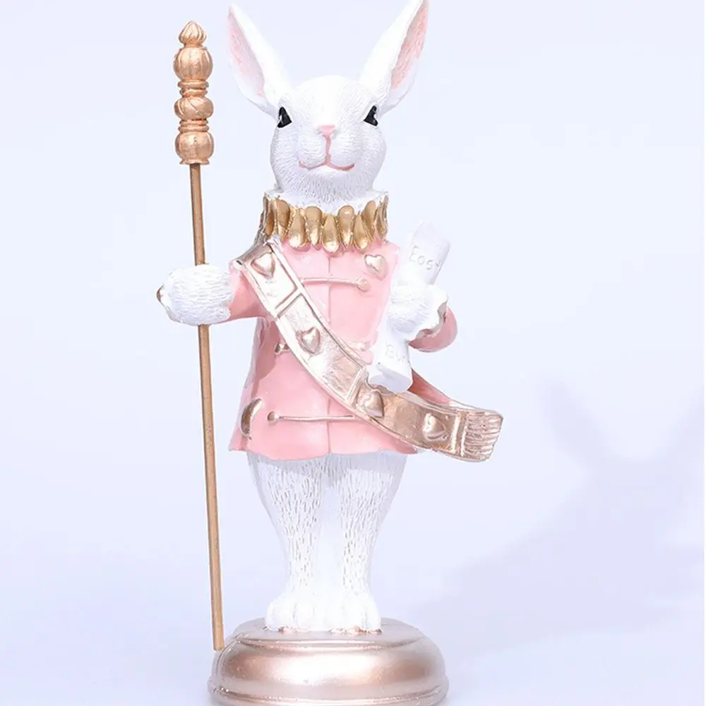 Cute Easter Bunny Figurine Scepter Trumpet Design Resin Crafts Bunny Desktop Decoration Festival Realistic