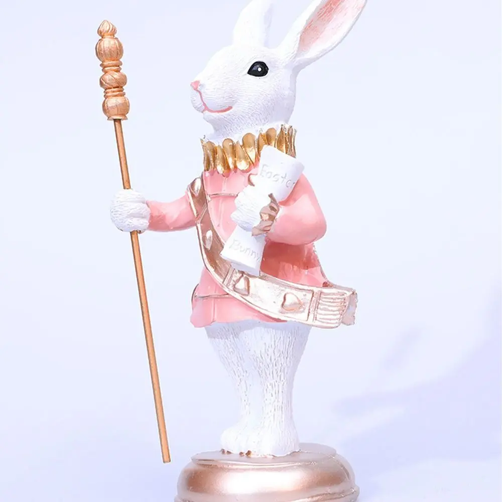 Cute Easter Bunny Figurine Scepter Trumpet Design Resin Crafts Bunny Desktop Decoration Festival Realistic