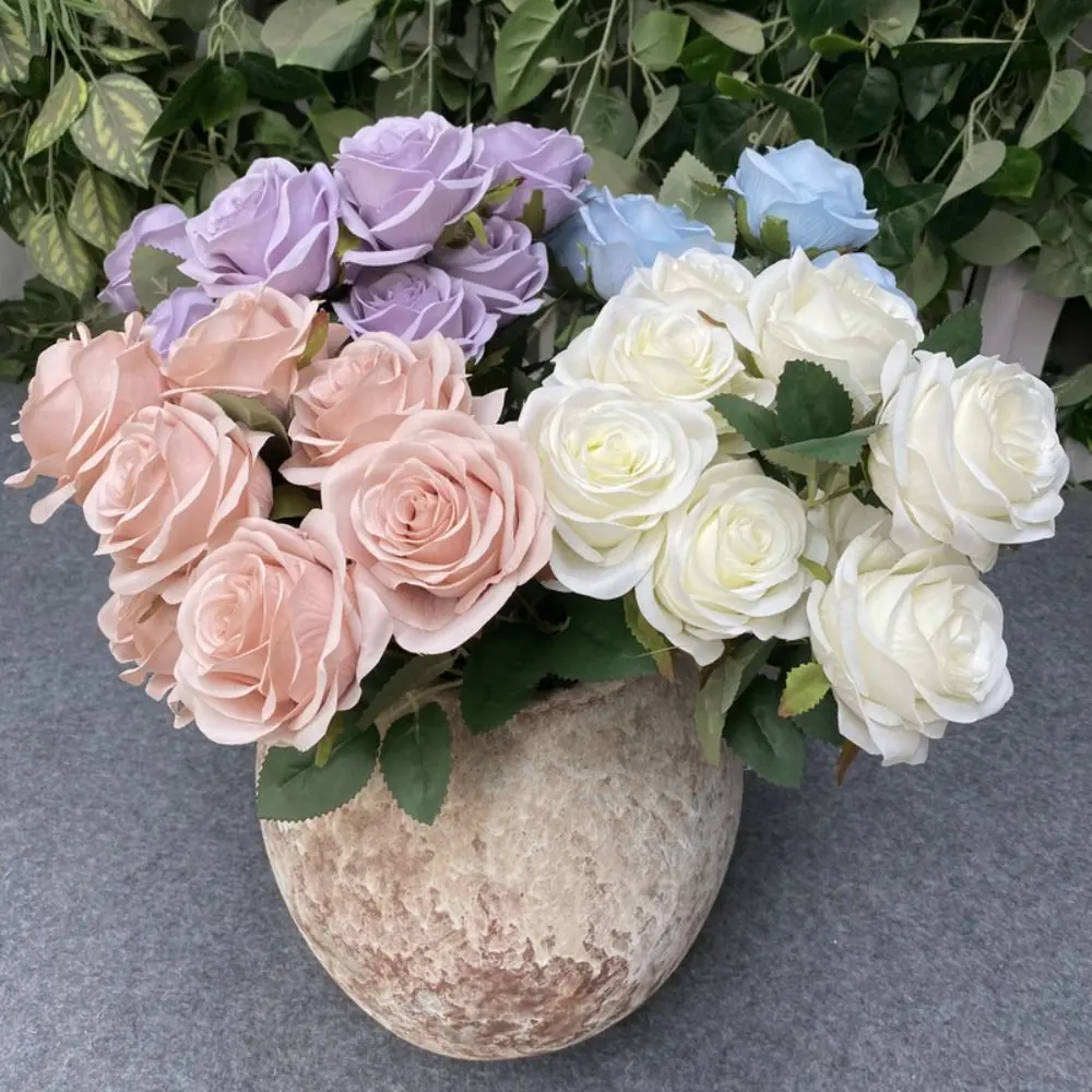 Flower Arrangement 9-heads Rose Flowers Silk Handmade Artificial Rose Flowers Floral Art Flexible Rose Flower Bouquet Christmas