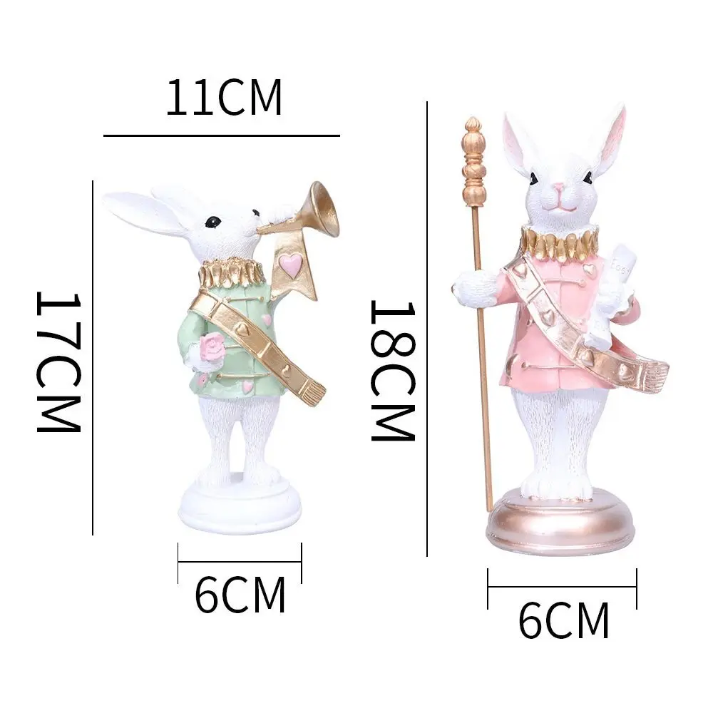 Cute Easter Bunny Figurine Scepter Trumpet Design Resin Crafts Bunny Desktop Decoration Festival Realistic