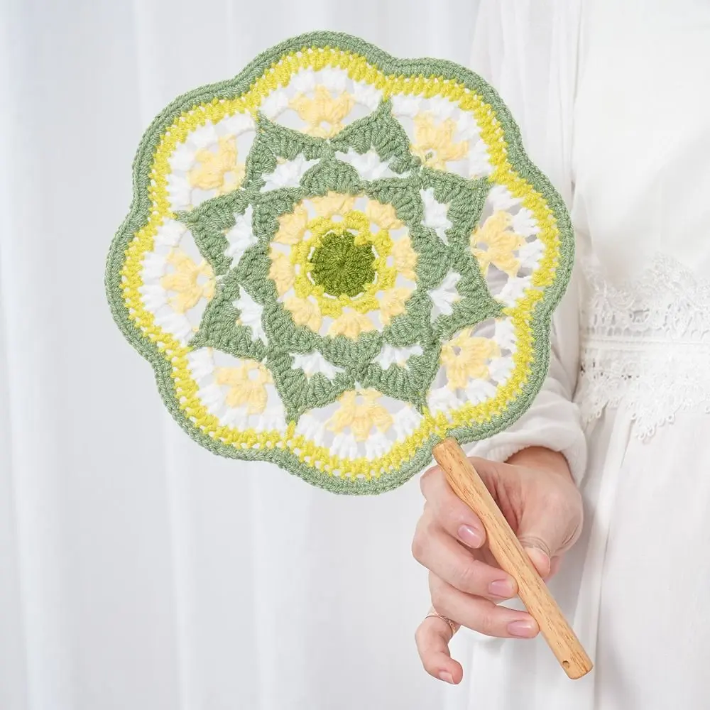Chinese Style Yarn Crocheted Antique Style Fan Classical Vintage Hand Cranked Fan Portable Handmade Decorative Craft Fan Summer