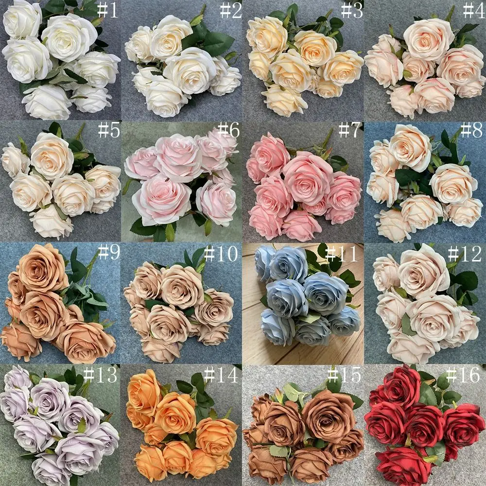 Flower Arrangement 9-heads Rose Flowers Silk Handmade Artificial Rose Flowers Floral Art Flexible Rose Flower Bouquet Christmas