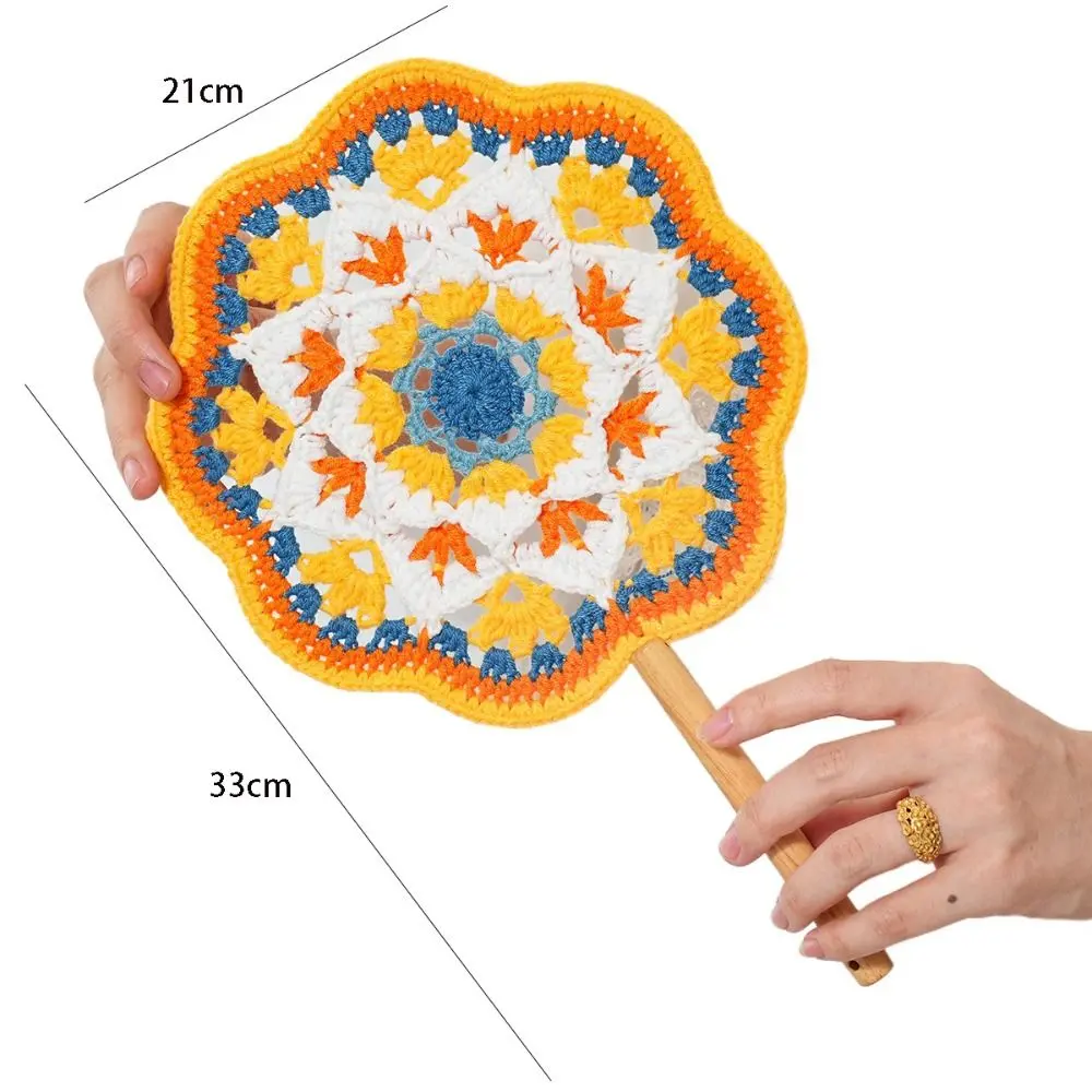 Chinese Style Yarn Crocheted Antique Style Fan Classical Vintage Hand Cranked Fan Portable Handmade Decorative Craft Fan Summer