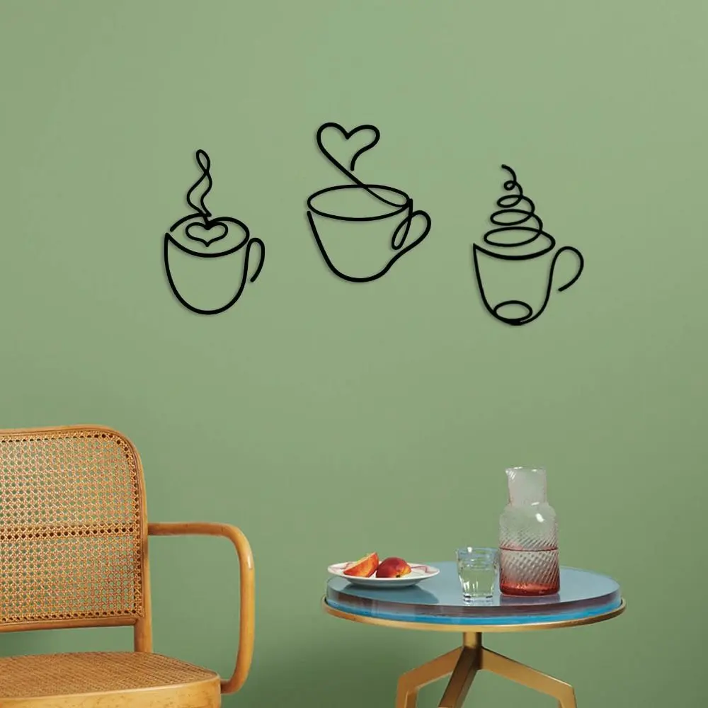 3Pcs/set Simple Handicraft Wall Hanging Coffee Cup Wall Art Black Metal Coffee Cup Nordic Wall Sculpture Home Decor