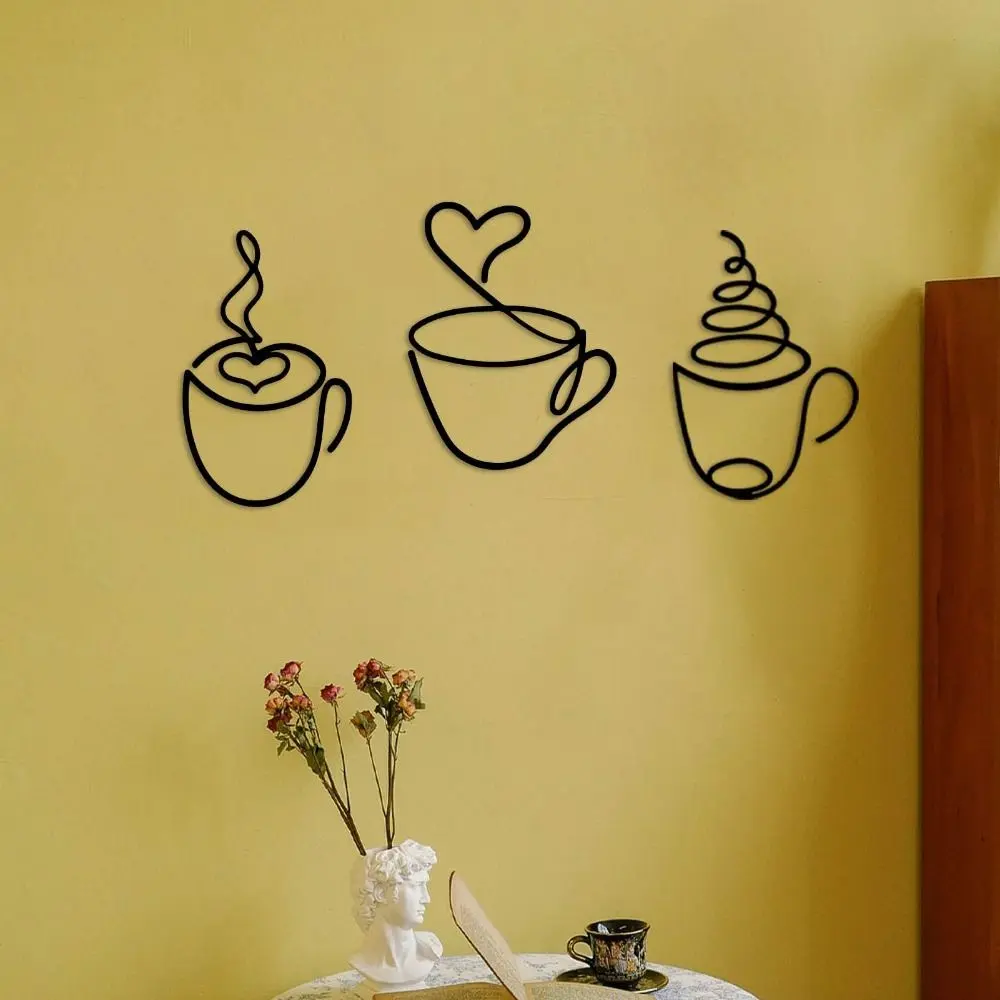 3Pcs/set Simple Handicraft Wall Hanging Coffee Cup Wall Art Black Metal Coffee Cup Nordic Wall Sculpture Home Decor