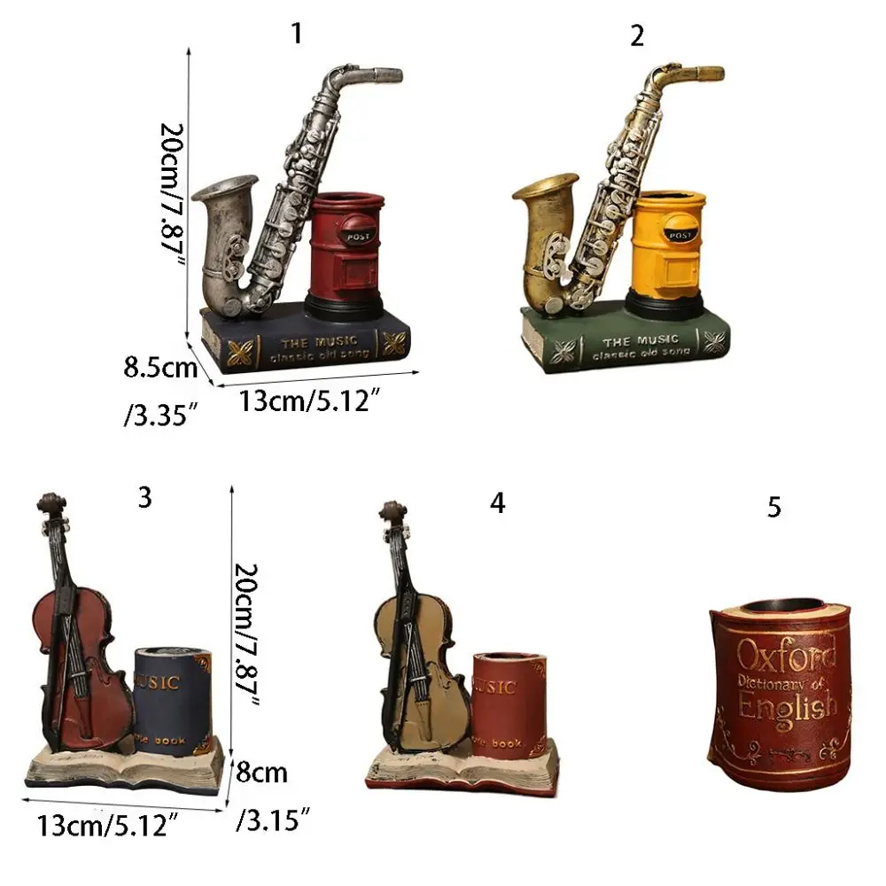Multi-purpose American Style Saxophone Ornaments Retro Handicraft Violin Storage Holder Decorative Resin Pen Holder Desk