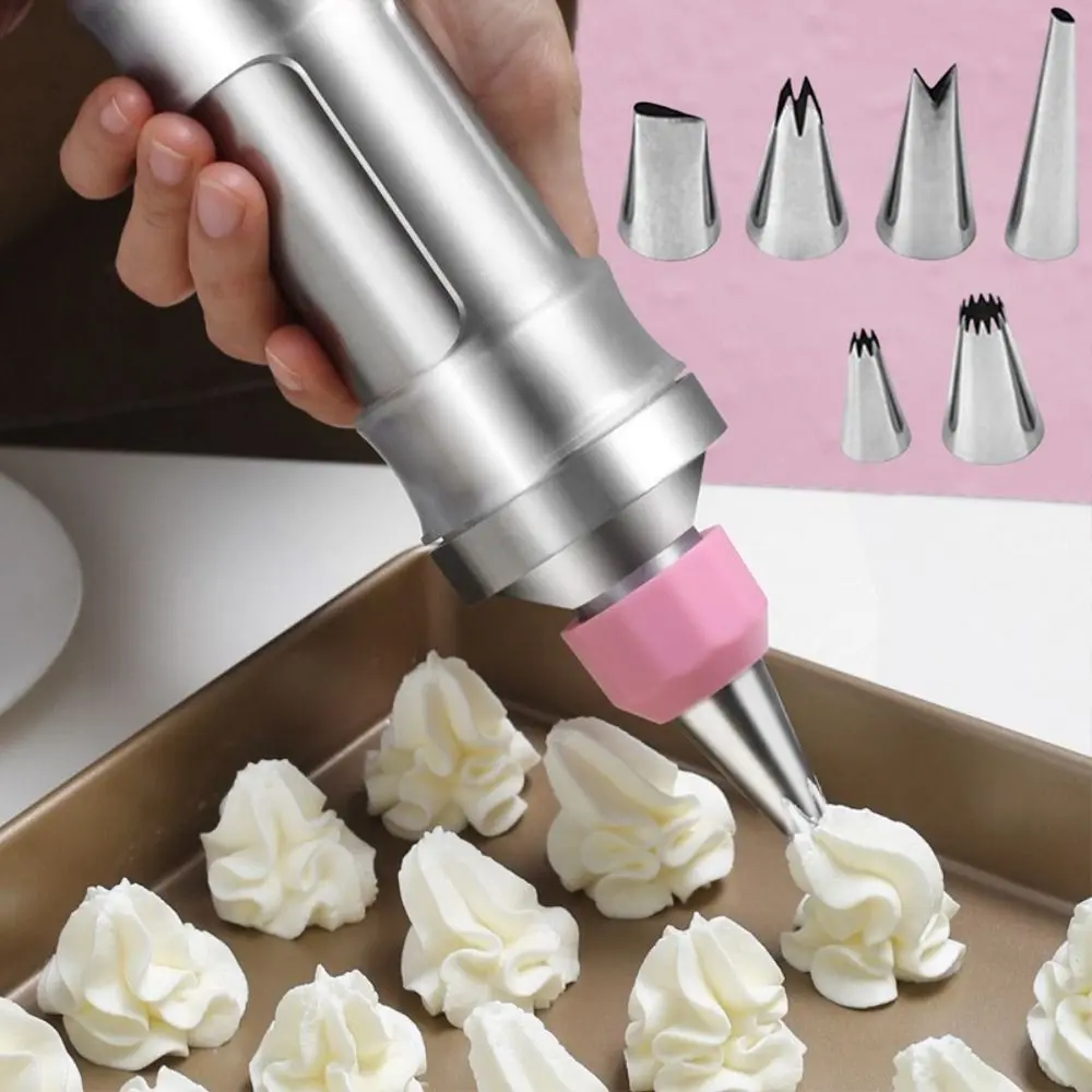 Stainless Steel Dessert Piping Set Wear Resistant Non Stick Cake Icing Decorating Tools Food-grade 6 Nozzles Cookie Making Tools