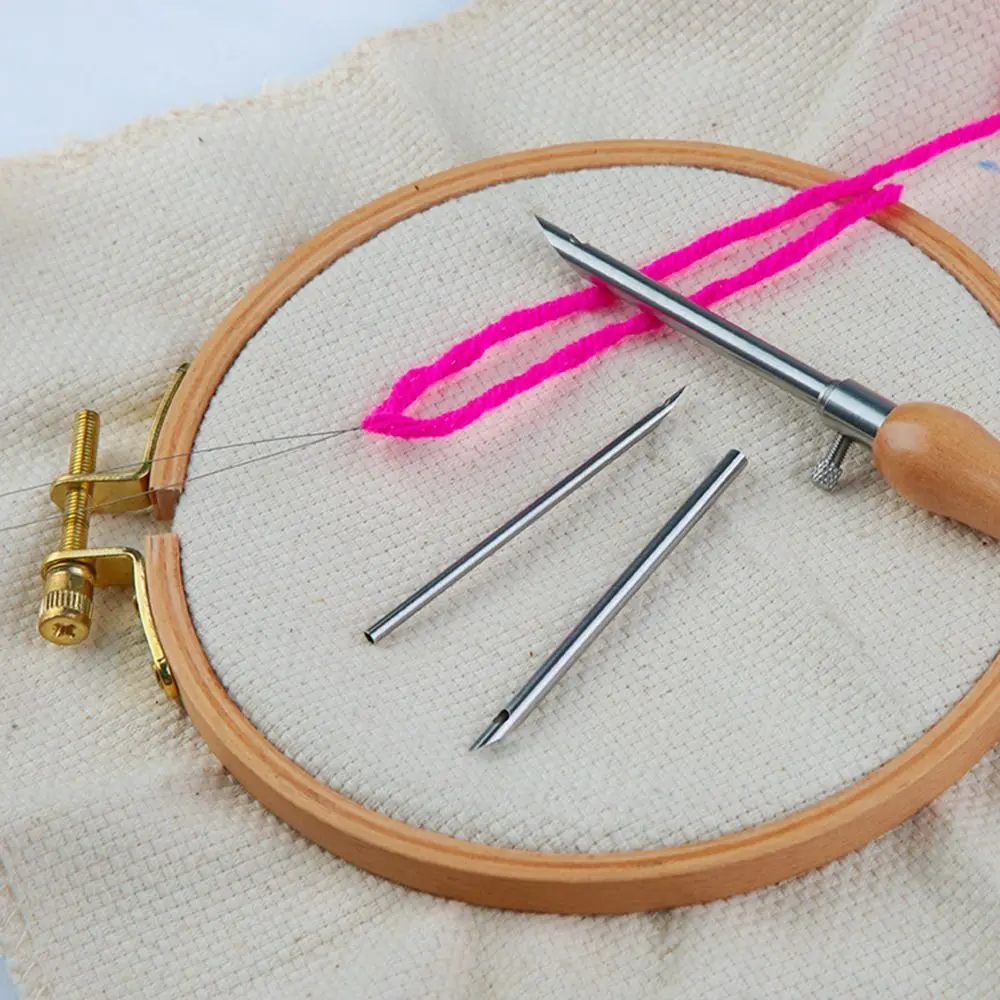 5Pcs 2.5mm/3.5mm/5mm Punch Needle Set Adjustable Wooden Handle Punch Stitching Kit DIY Embroidery Craft Tailors Awl Set Sewing