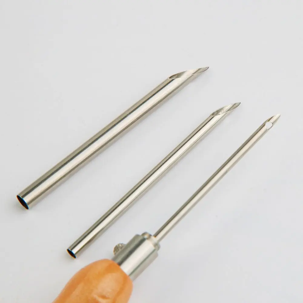 5Pcs 2.5mm/3.5mm/5mm Punch Needle Set Adjustable Wooden Handle Punch Stitching Kit DIY Embroidery Craft Tailors Awl Set Sewing