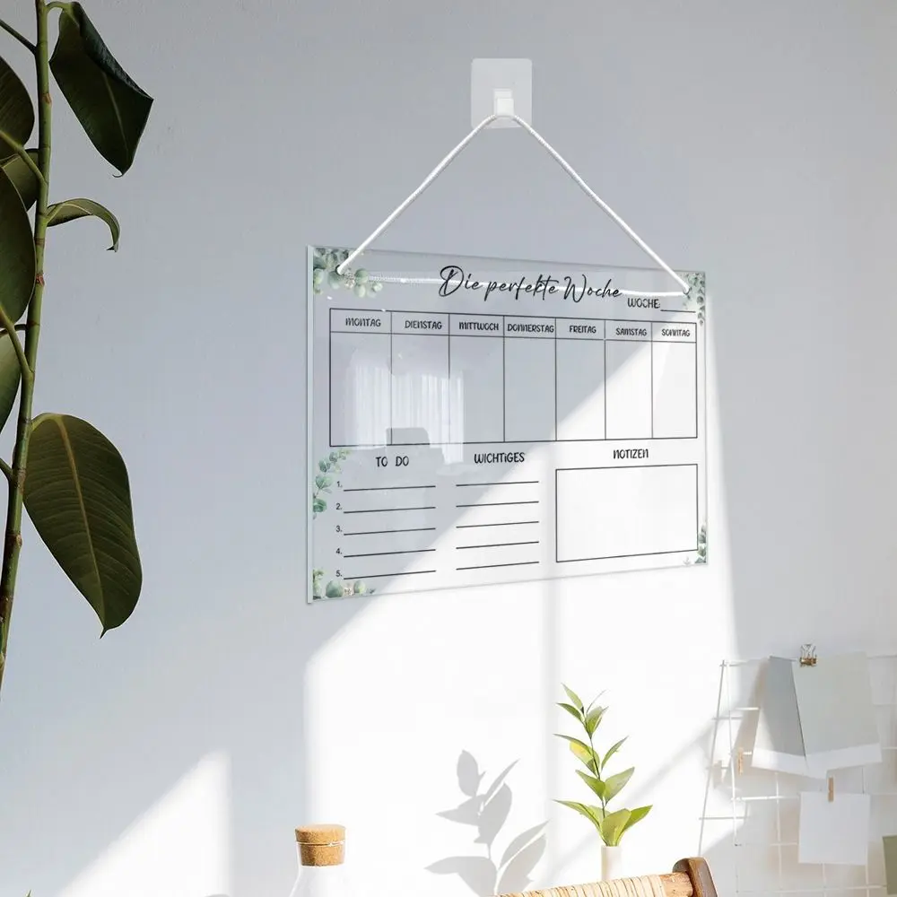 with 6 Pens Acrylic Note Message Board Clear Reusable Fridge Calendar Frameless Hanging Note Blackboard Set Fridge