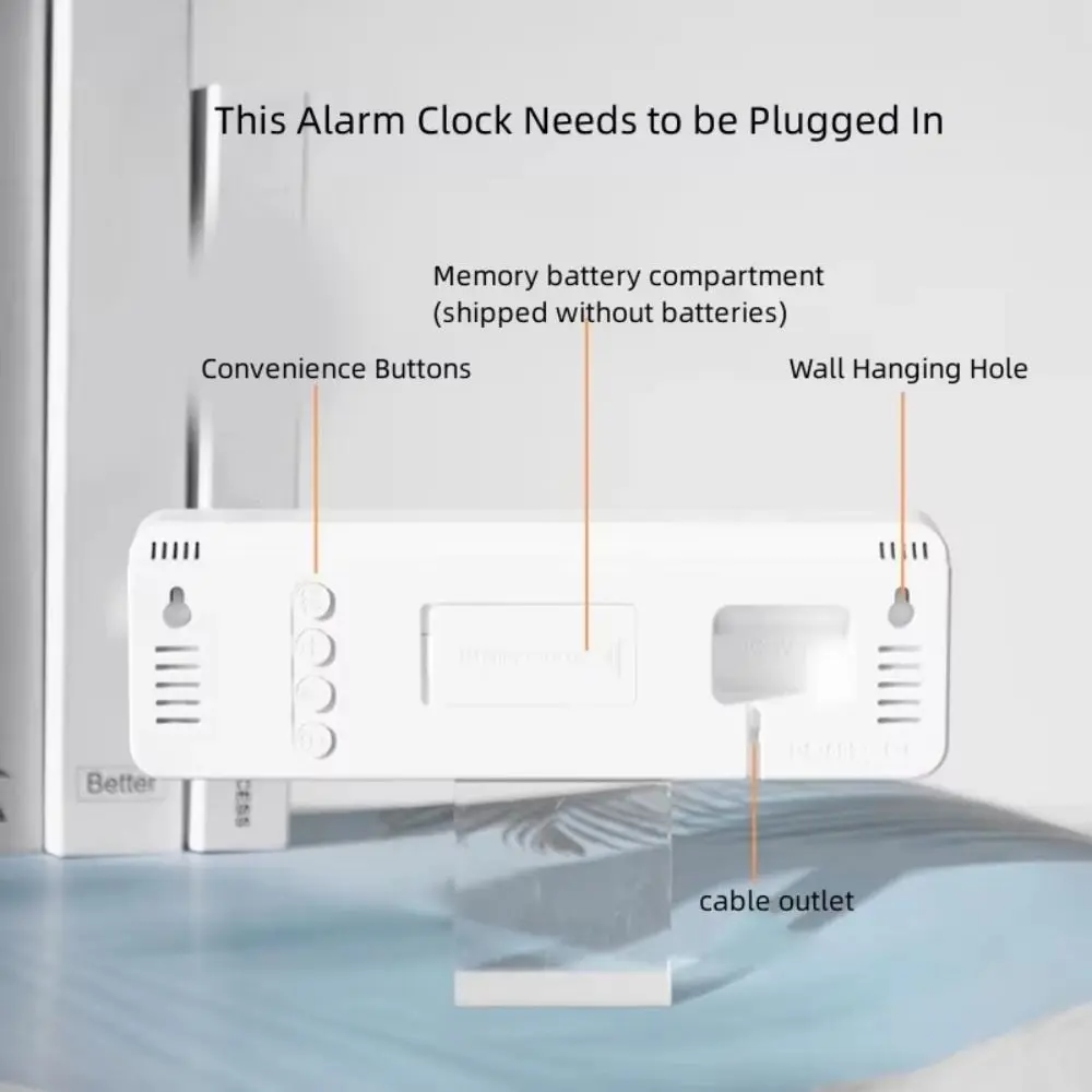 Adjustable Brightness Large Digital Wall Clock Time 12/24Hr Format LED Electronic Clock Date Week and Temperature Two Alarms