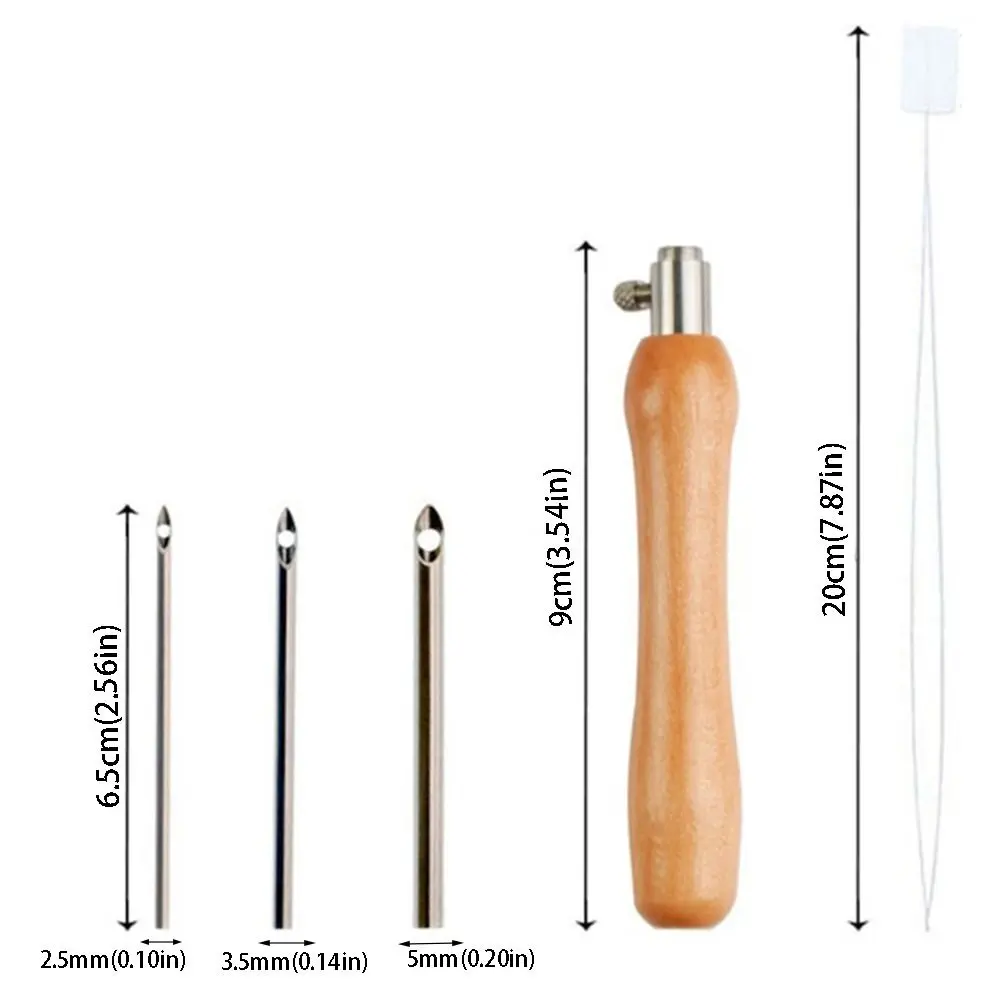 5Pcs 2.5mm/3.5mm/5mm Punch Needle Set Adjustable Wooden Handle Punch Stitching Kit DIY Embroidery Craft Tailors Awl Set Sewing