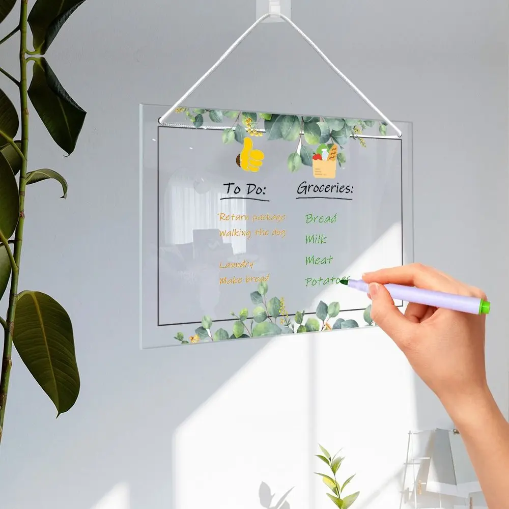 with 6 Pens Acrylic Note Message Board Clear Reusable Fridge Calendar Frameless Hanging Note Blackboard Set Fridge
