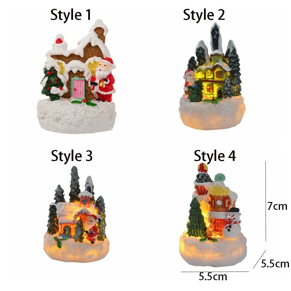Resin Christmas House Ornaments Creative Cute House Statue Light Artificial Handmade Miniature Figurine Sculptures Children