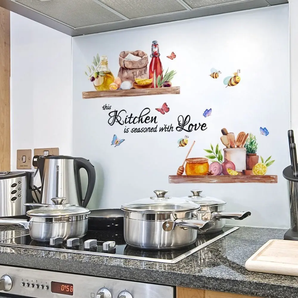Self-adhesive Bee Butterfly Wall Sticker Removable Waterproof English Kitchen Sticker English Kitchen Kitchen Decal Dining Room