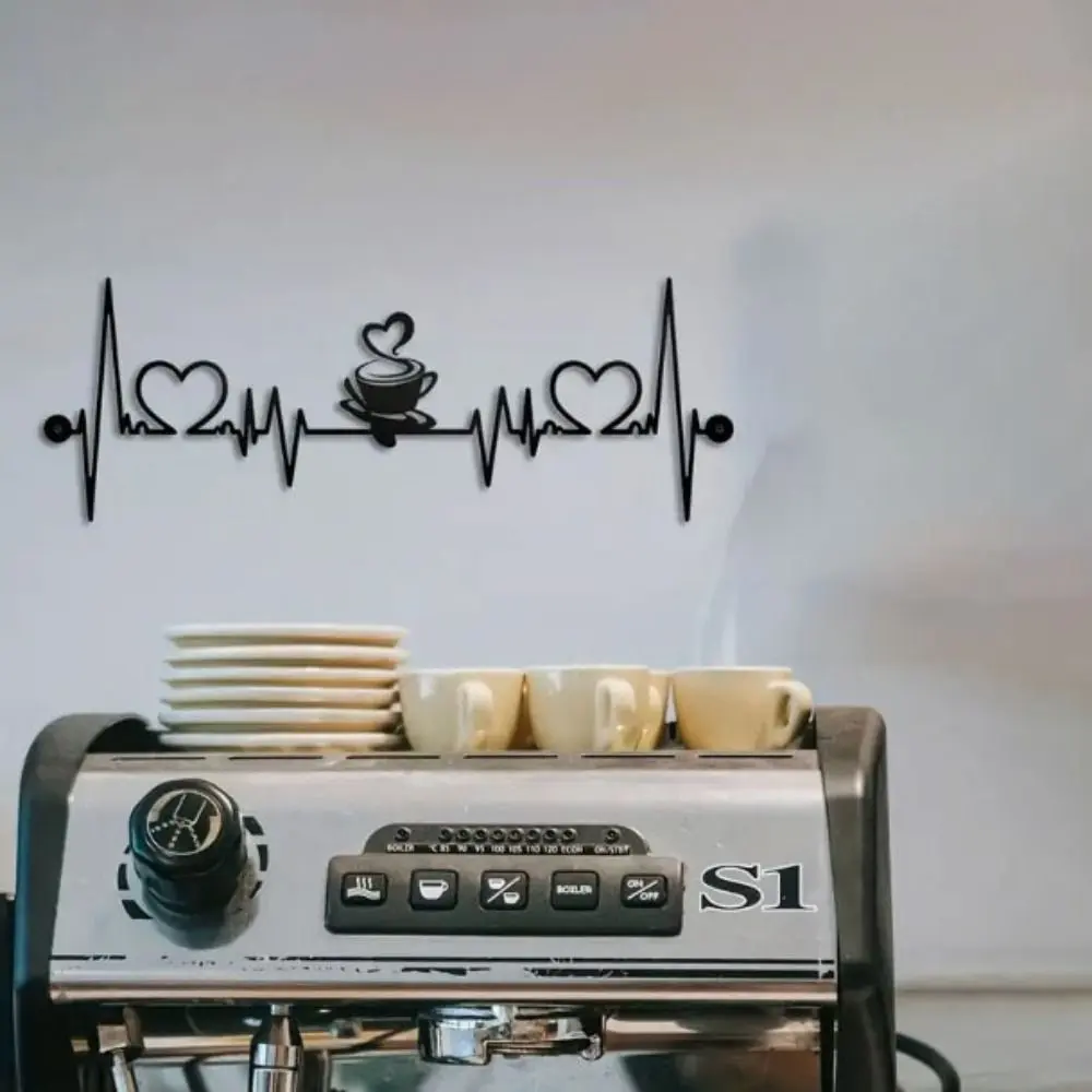 Creative Handicraft Coffee Cup Wall Pendant Black Iron Art Coffee Cup Ornaments 3D Wall Silhouette Sculpture Kitchen