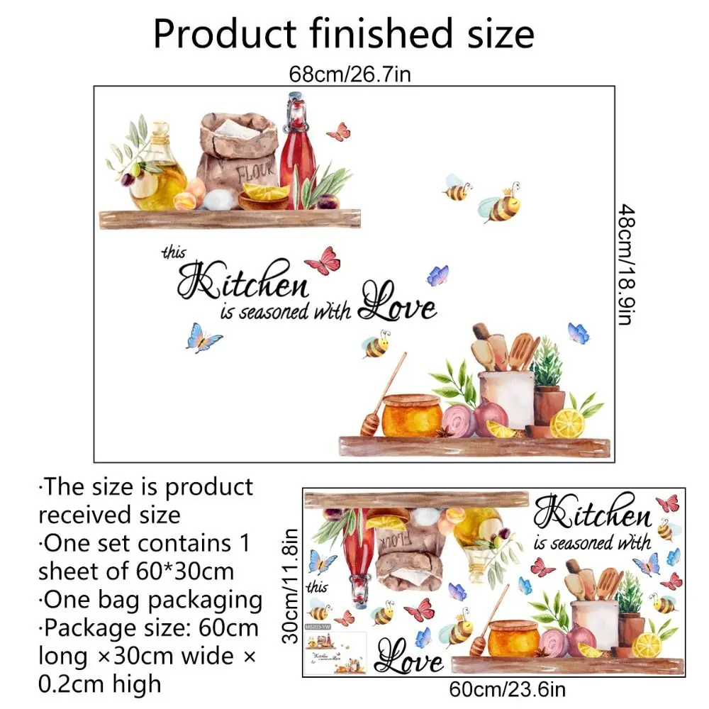 Self-adhesive Bee Butterfly Wall Sticker Removable Waterproof English Kitchen Sticker English Kitchen Kitchen Decal Dining Room