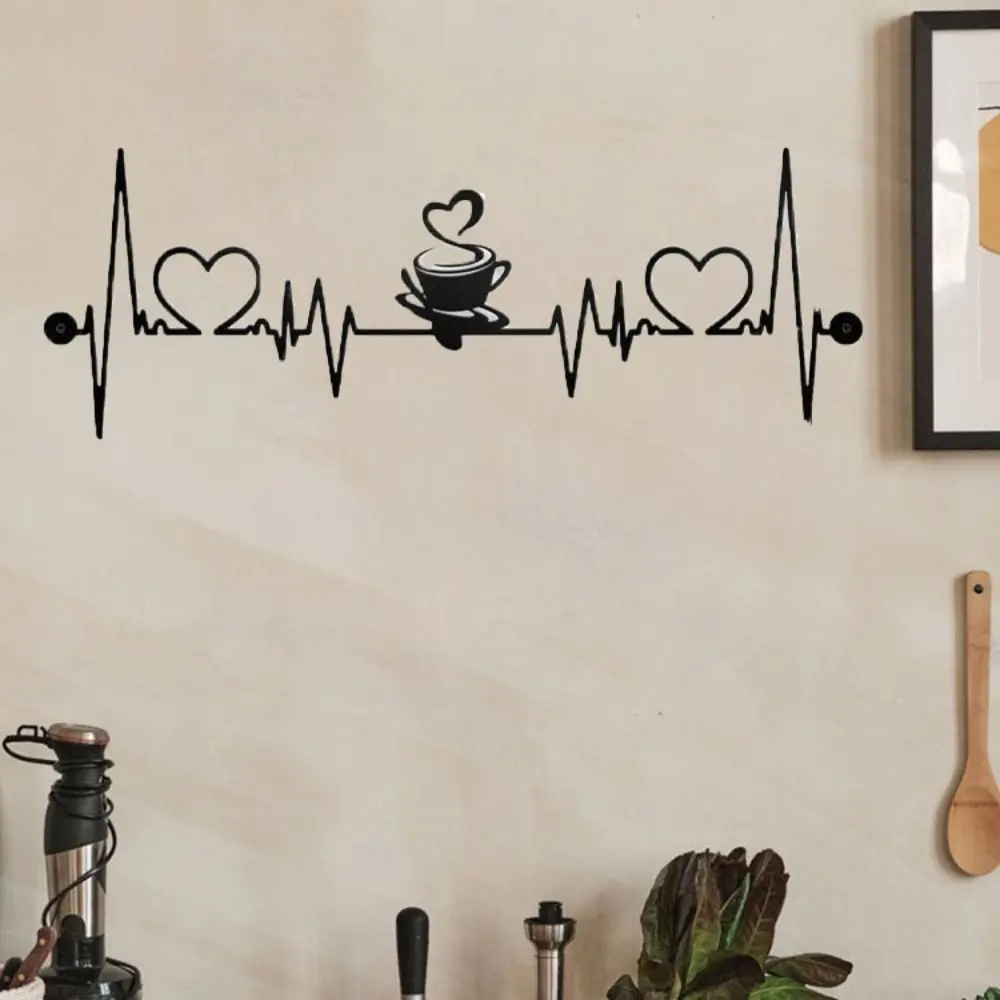 Creative Handicraft Coffee Cup Wall Pendant Black Iron Art Coffee Cup Ornaments 3D Wall Silhouette Sculpture Kitchen
