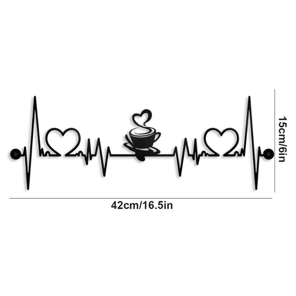 Creative Handicraft Coffee Cup Wall Pendant Black Iron Art Coffee Cup Ornaments 3D Wall Silhouette Sculpture Kitchen