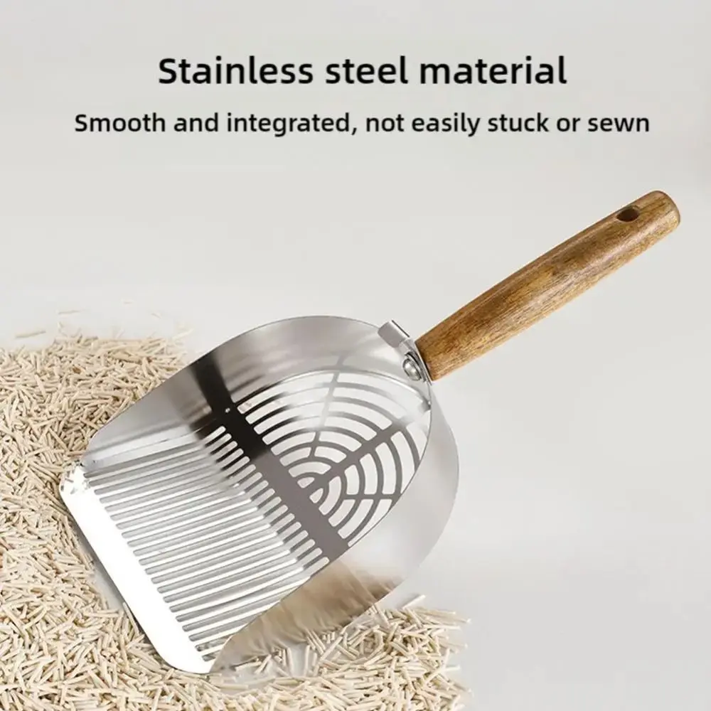 Stainless Steel Cat Litter Scoop with Hanging Hole Long Wood Handle Toilet Garbage Picker with Hook Detachable Pet Waste Shovel