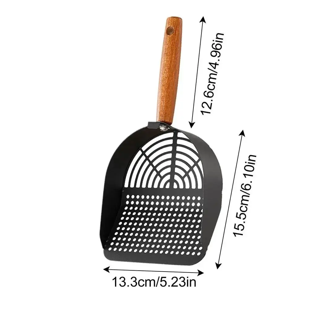 Stainless Steel Cat Litter Scoop with Hanging Hole Long Wood Handle Toilet Garbage Picker with Hook Detachable Pet Waste Shovel