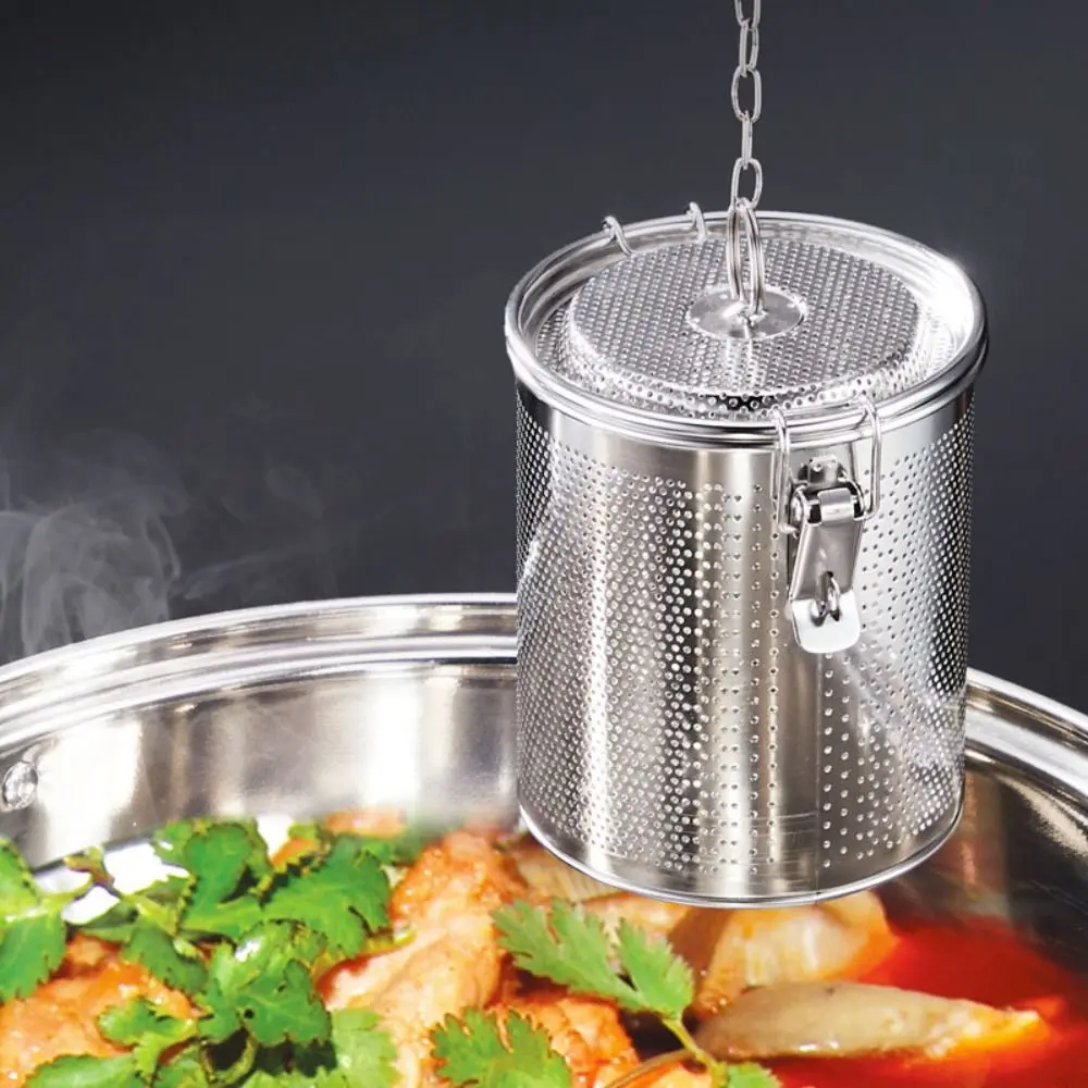 304 Stainless Steel Stew Seasoning Strainer Fine Mesh Rust-proof Brine Basket Corrosion-resistant with Chain Hook