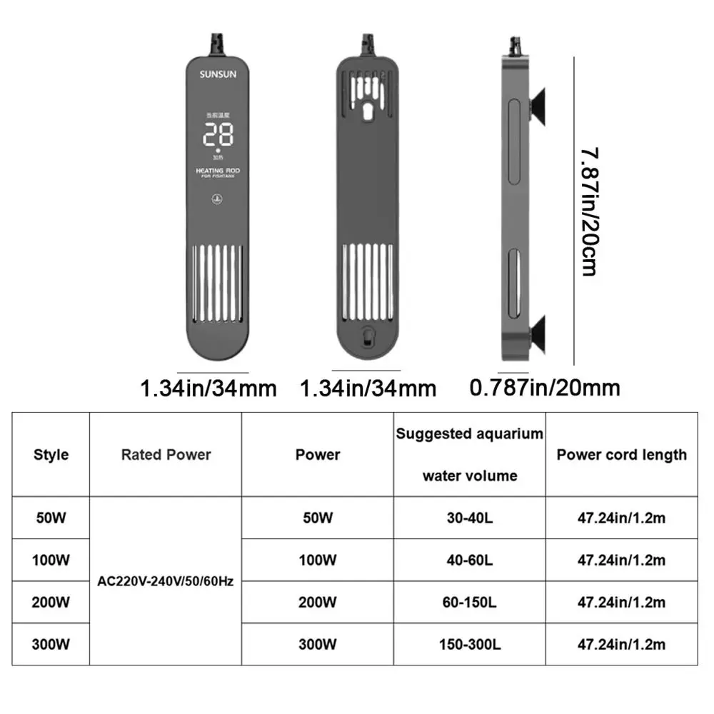 LCD Display Digital Fish Tank Heating Rod Intelligent Control Leave Water Power Off Adjustable Water Heating Rod