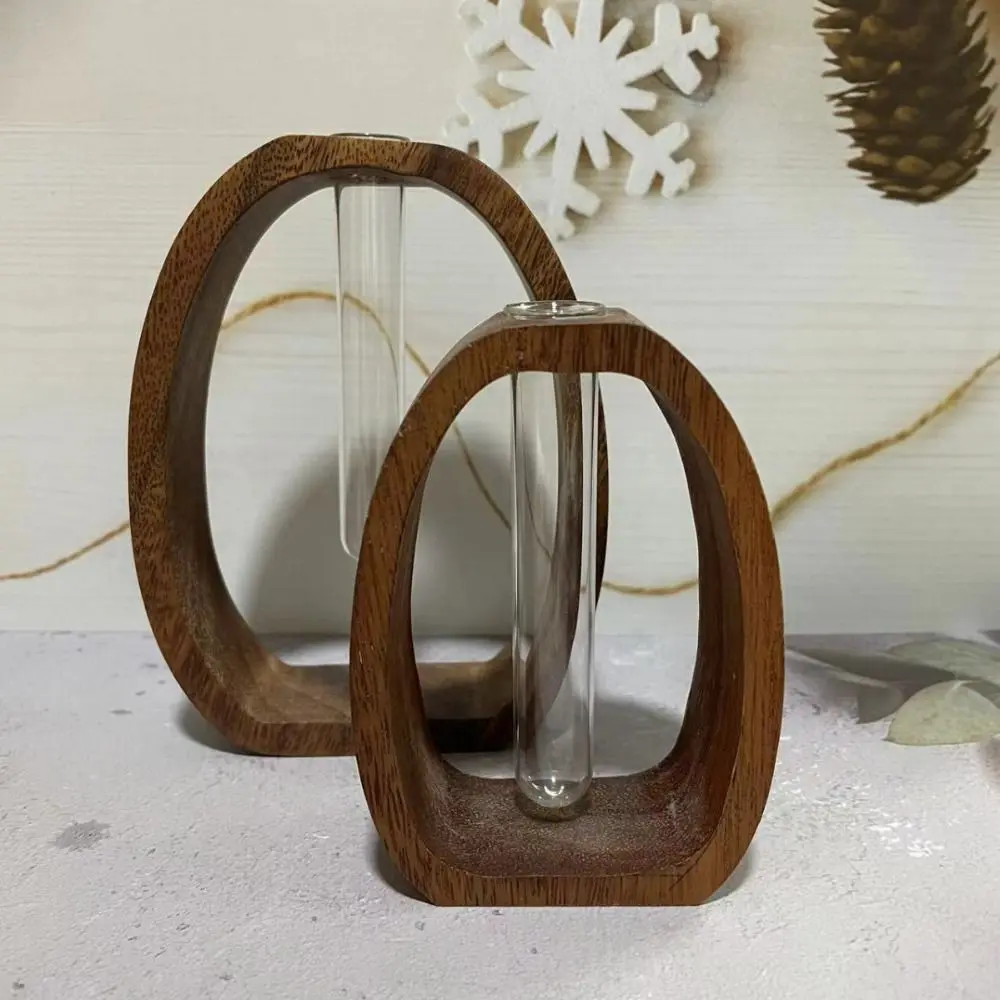 Walnut Solid Wood Mini Water-cultured Vase Transparent Creative Hydroponic Flower Pot Exquisite Simple